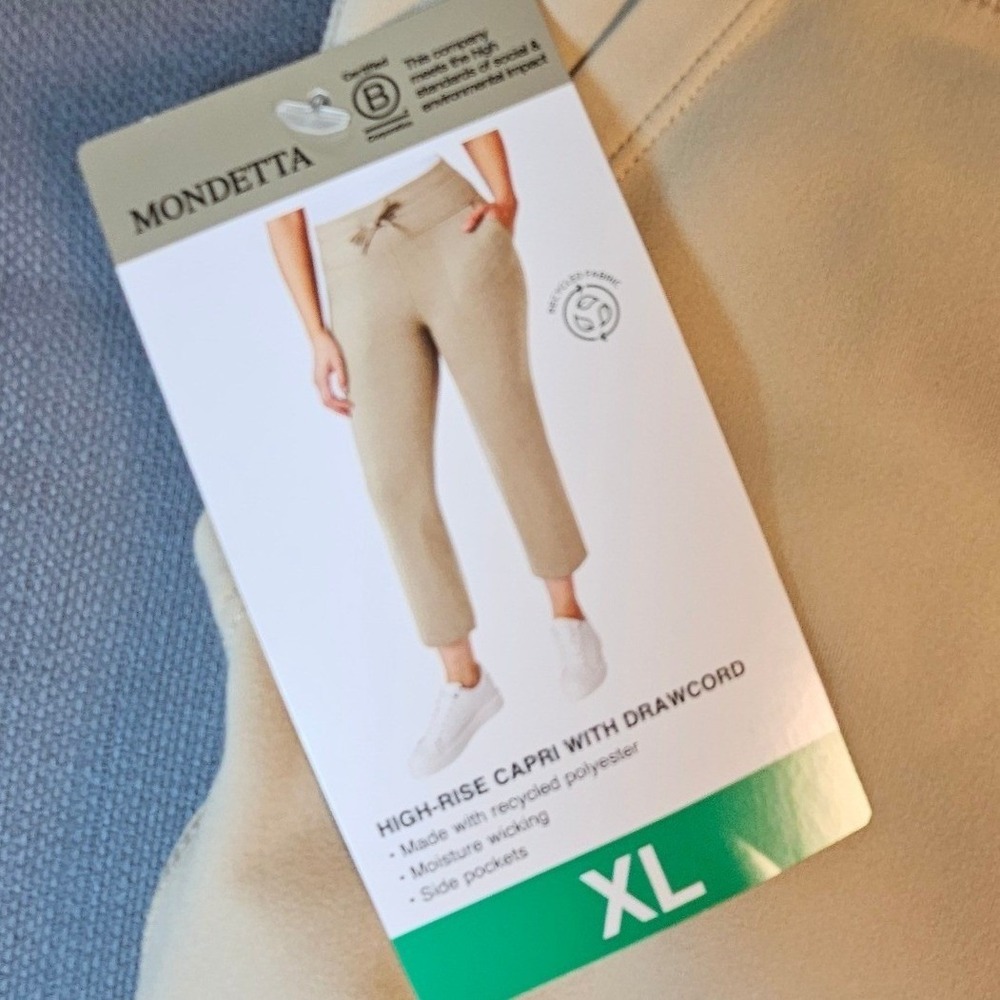 Mondetta Womens High Rise Capri Drawcord Pants stretchy tan XL 1849865 NEW - Picture 2 of 8